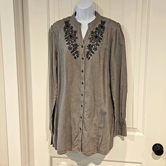 C𝅺OLDWATER CREEK L/S button down embroidered yoke cotton tunic sz M - Picture 1 of 13